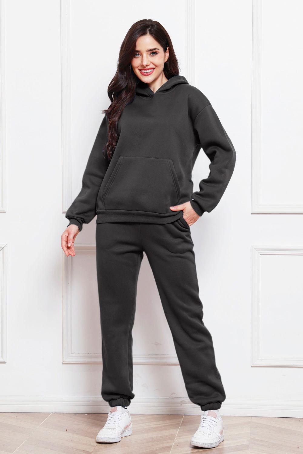 Drop Shoulder Long Sleeve Hoodie and Pants Set - Clothes For Her Online Store
