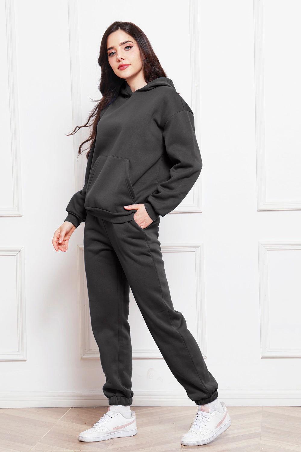 Drop Shoulder Long Sleeve Hoodie and Pants Set - Clothes For Her Online Store