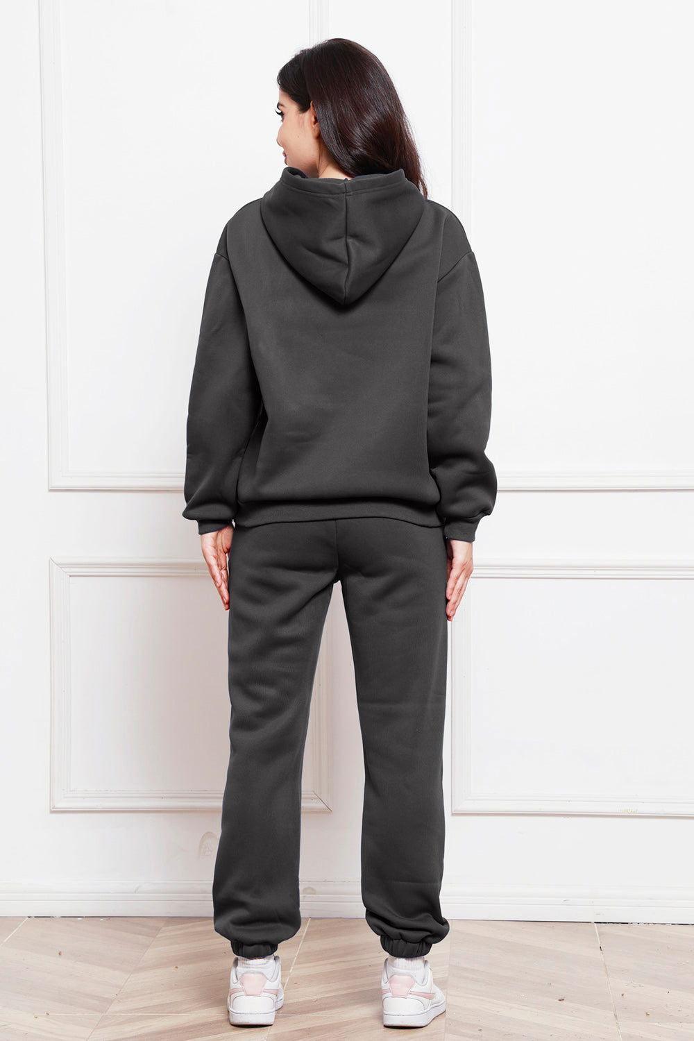 Drop Shoulder Long Sleeve Hoodie and Pants Set - Clothes For Her Online Store