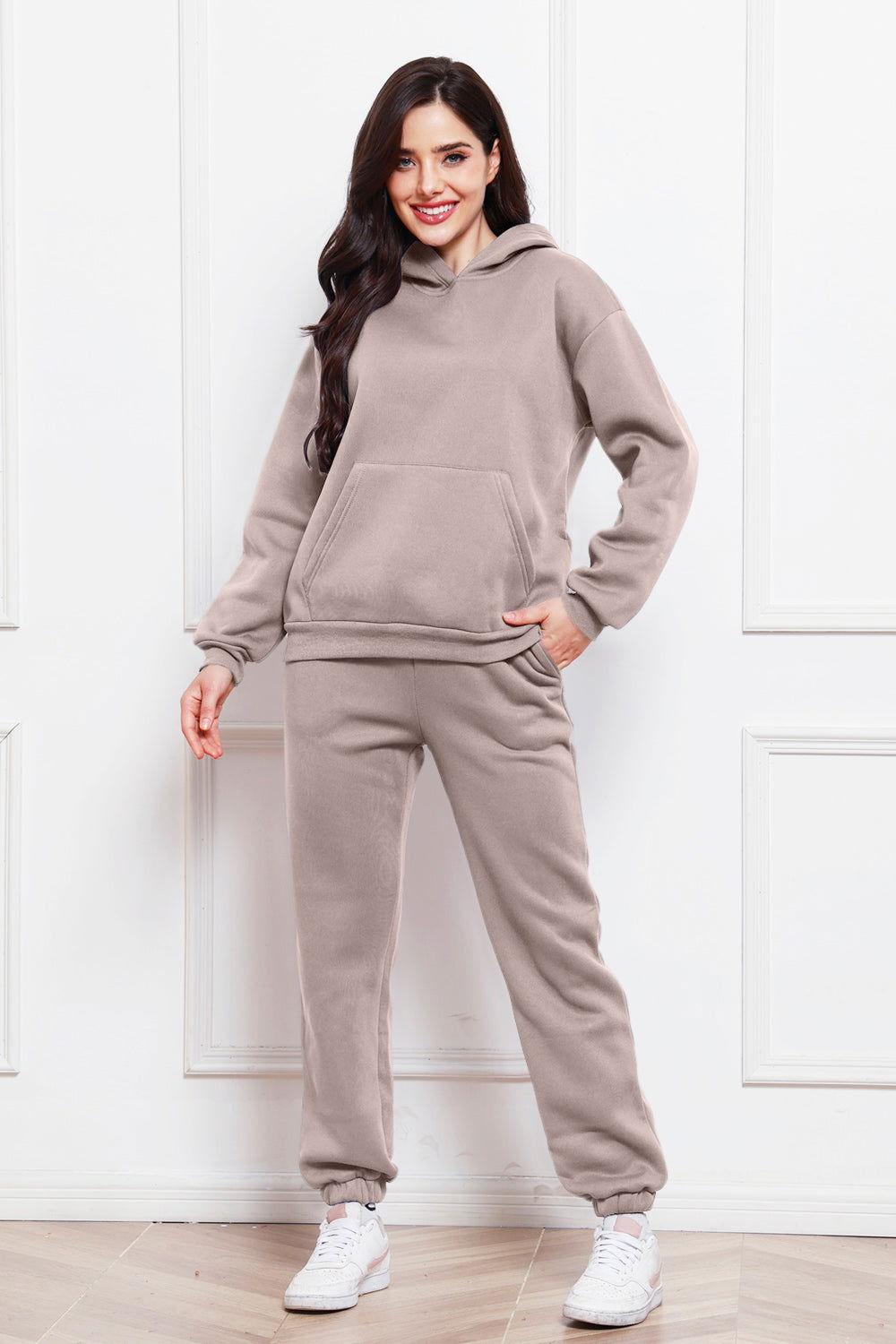 Drop Shoulder Long Sleeve Hoodie and Pants Set - Clothes For Her Online Store