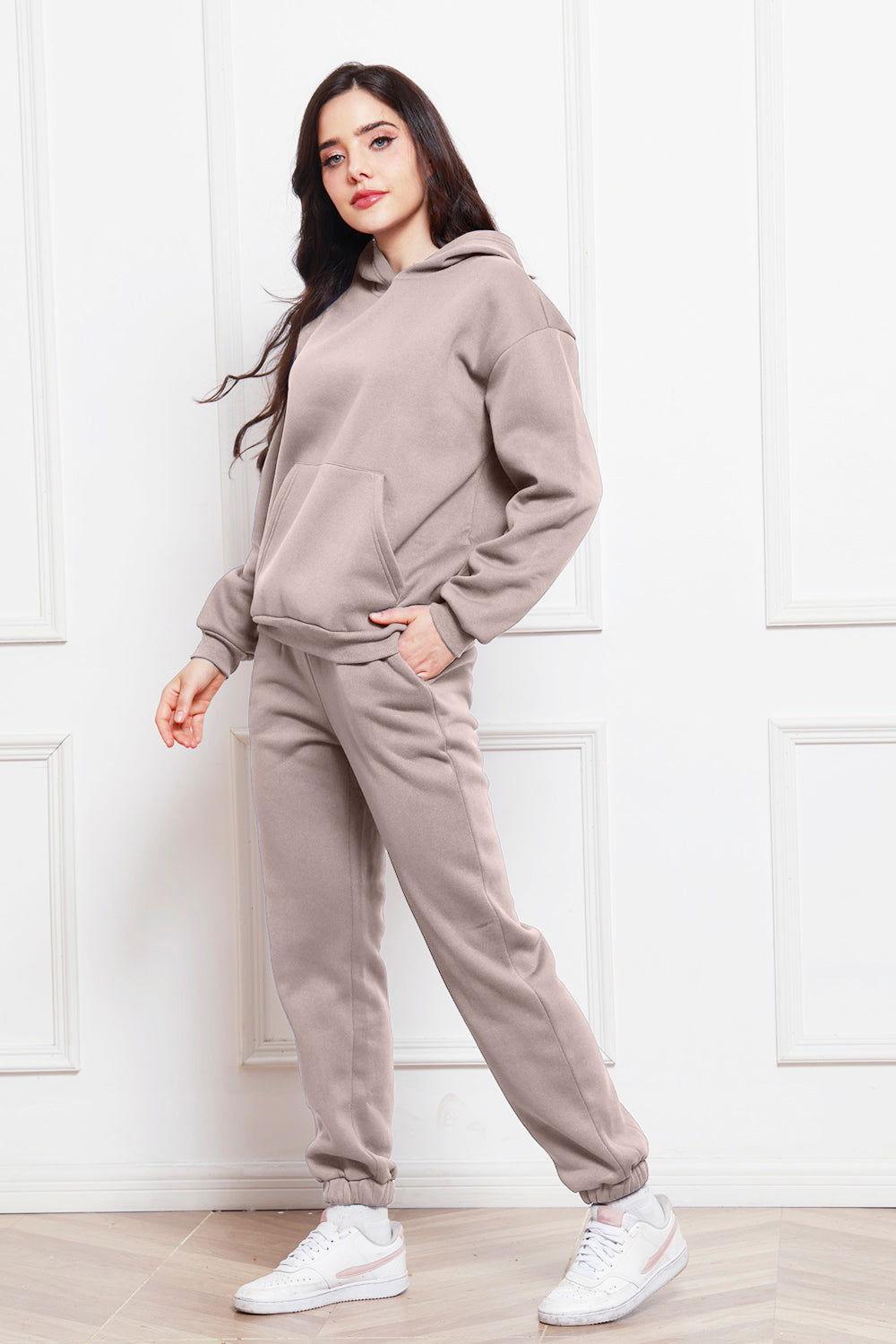 Drop Shoulder Long Sleeve Hoodie and Pants Set - Clothes For Her Online Store