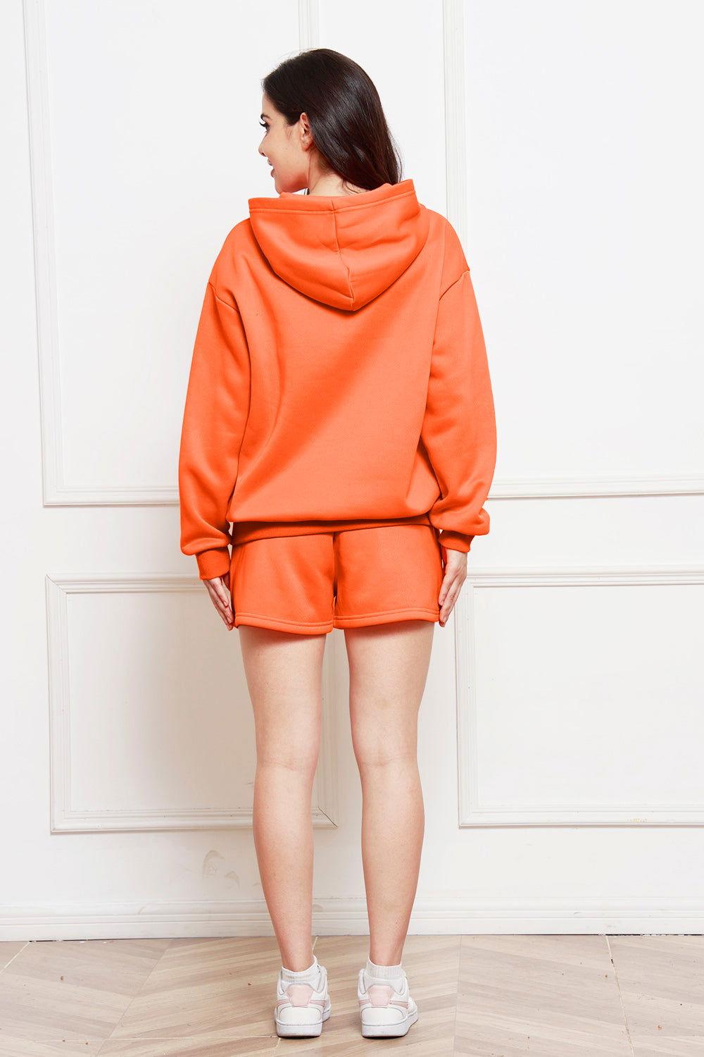 Drop Shoulder Long Sleeve Hoodie and Shorts Set - Clothes For Her Online Store