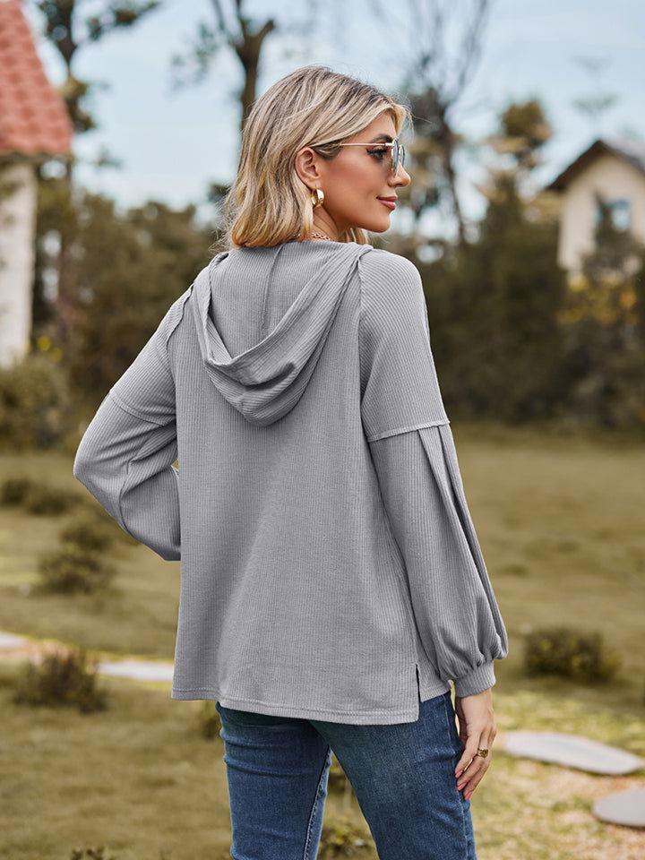 Dropped Shoulder Button-Down Hoodie - Clothes For Her Online Store