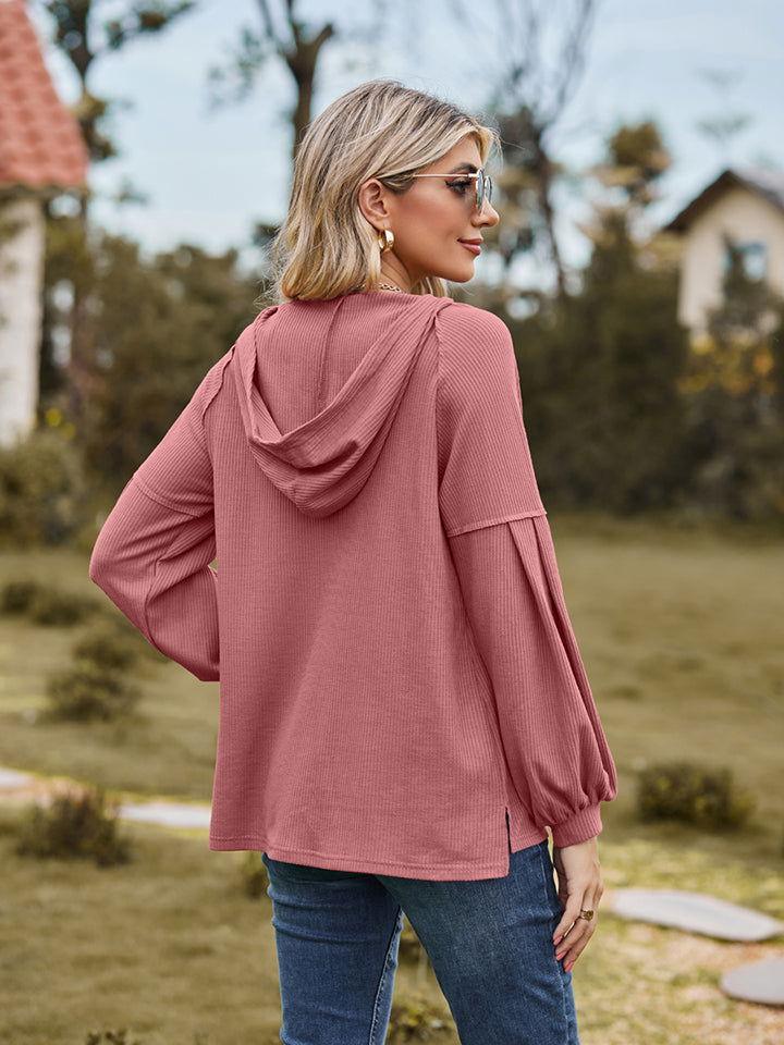 Dropped Shoulder Button-Down Hoodie - Clothes For Her Online Store