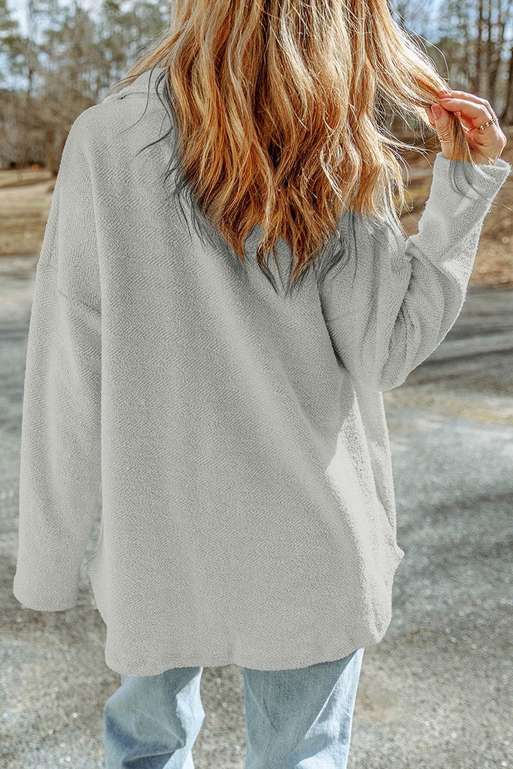 Dropped Shoulder Collared Jacket - Clothes For Her Online Store