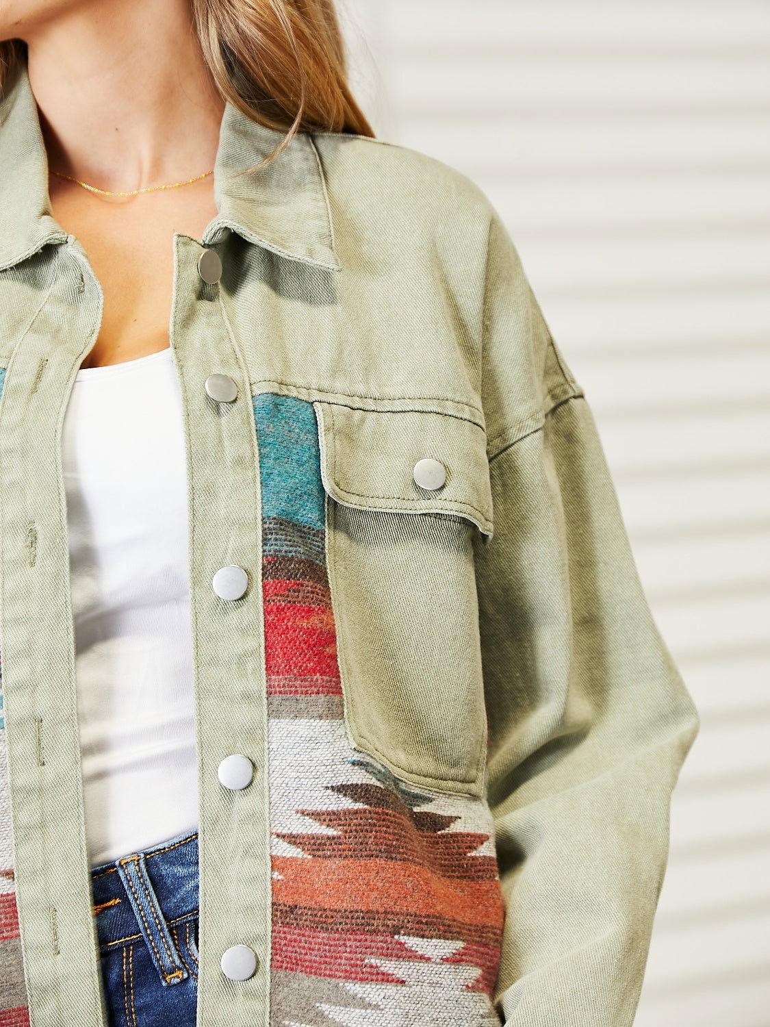 Dropped Shoulder Long Sleeve Printed Denim Jacket - Clothes For Her Online Store