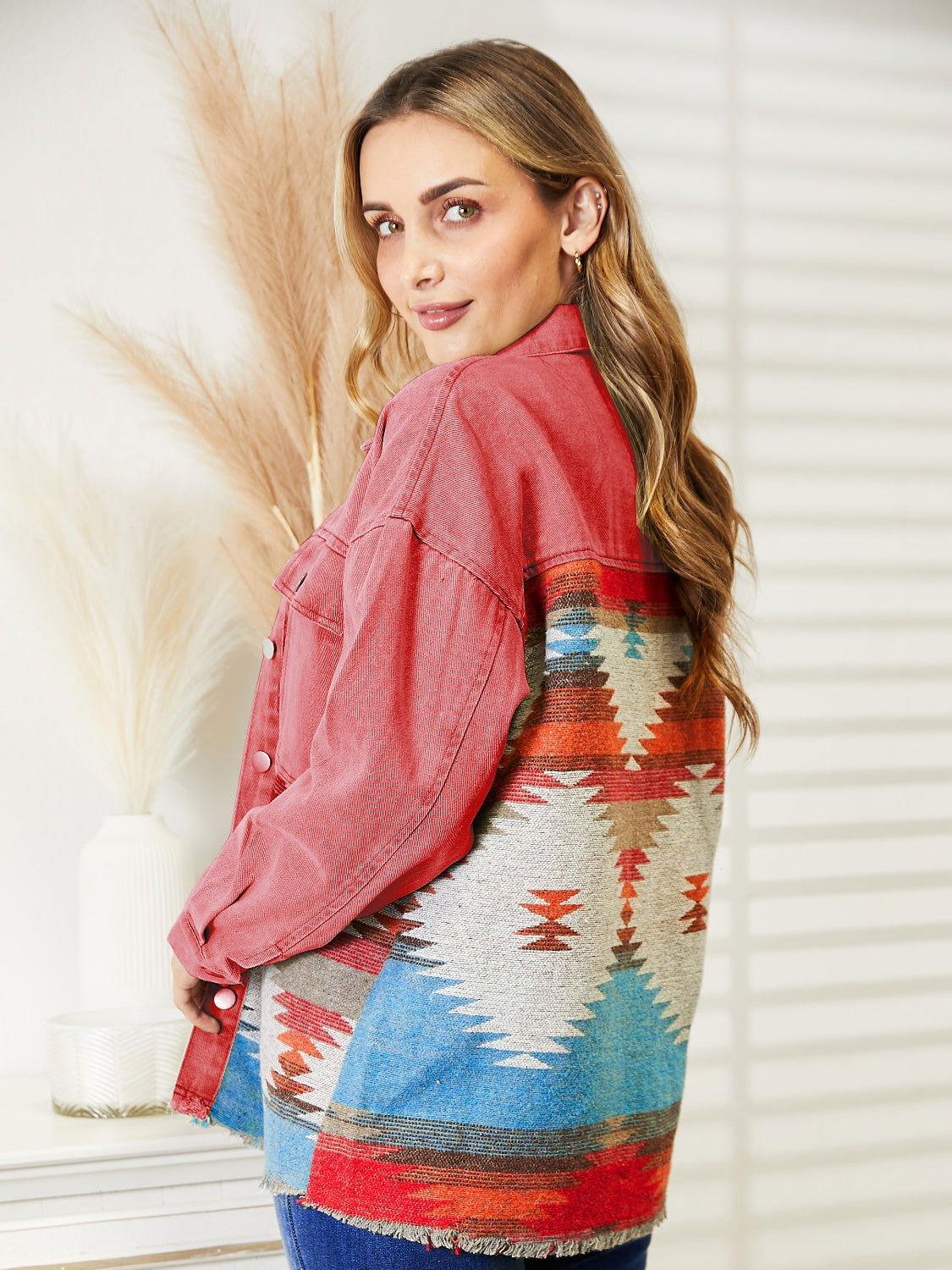 Dropped Shoulder Long Sleeve Printed Denim Jacket - Clothes For Her Online Store