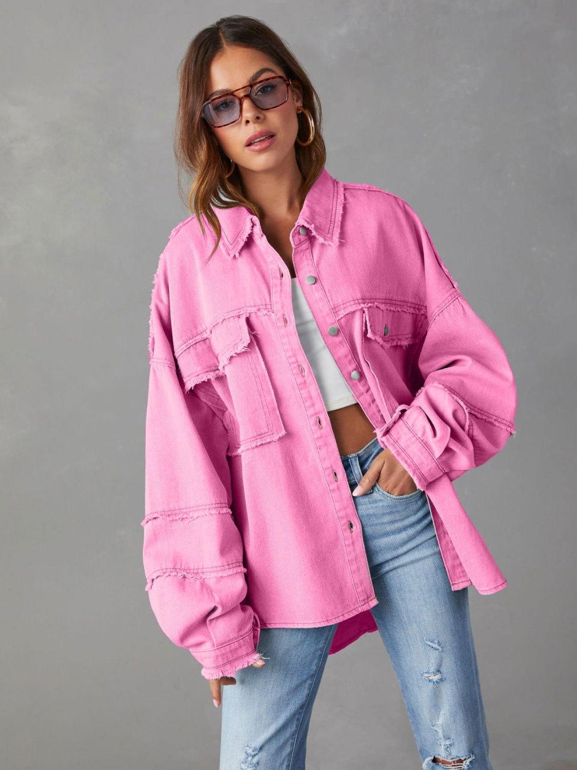 Dropped Shoulder Raw Hem Jacket - Clothes For Her Online Store