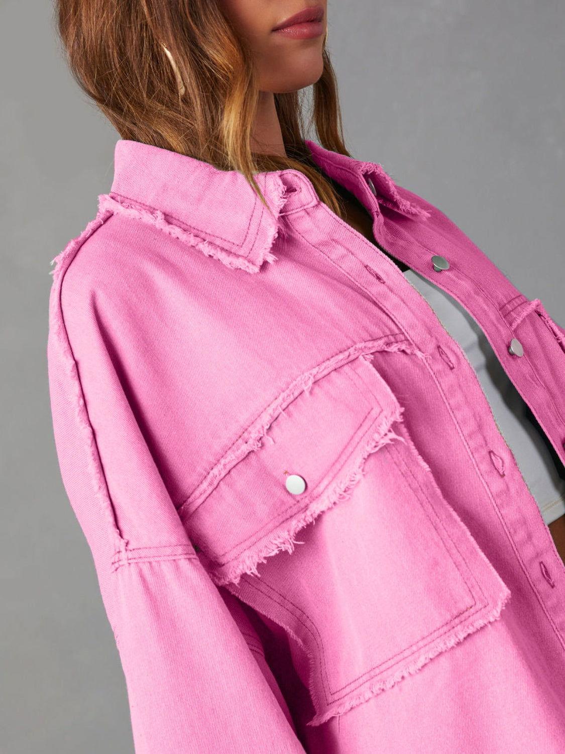 Dropped Shoulder Raw Hem Jacket - Clothes For Her Online Store