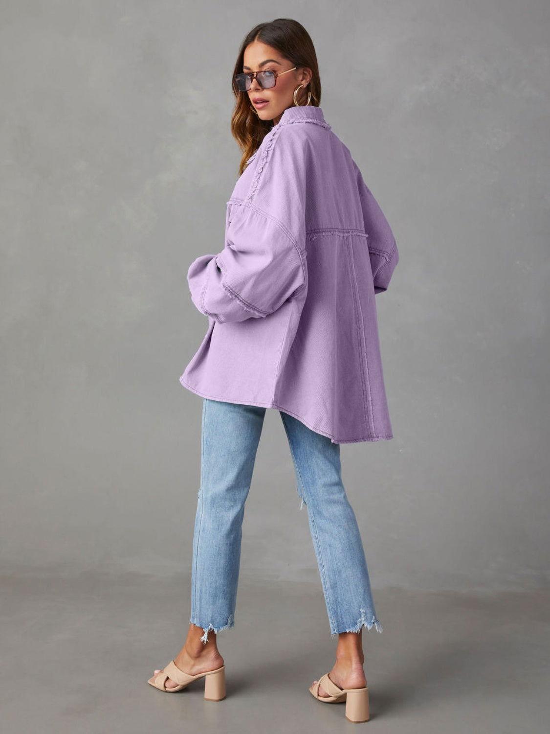 Dropped Shoulder Raw Hem Jacket - Clothes For Her Online Store