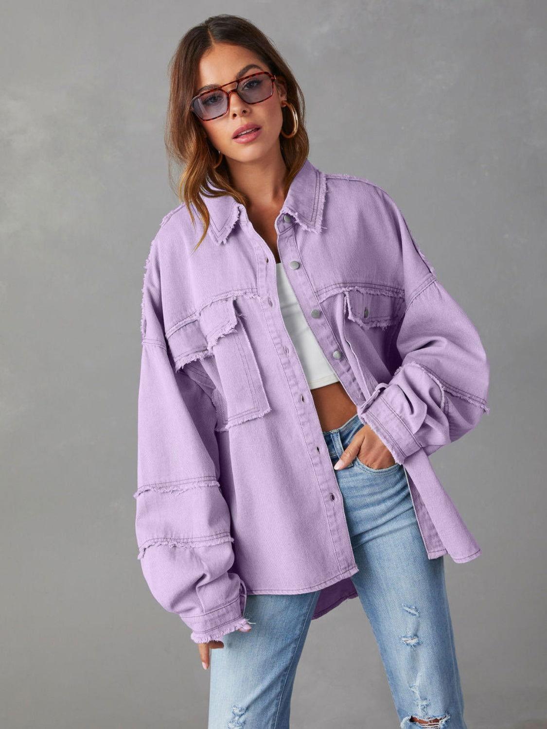 Dropped Shoulder Raw Hem Jacket - Clothes For Her Online Store