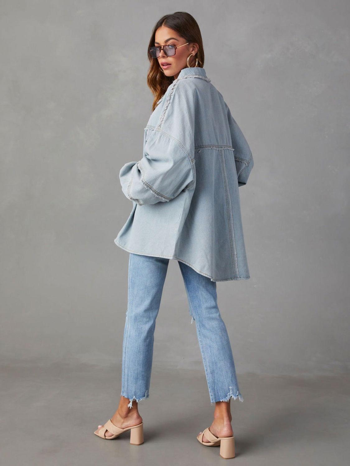 Dropped Shoulder Raw Hem Jacket - Clothes For Her Online Store