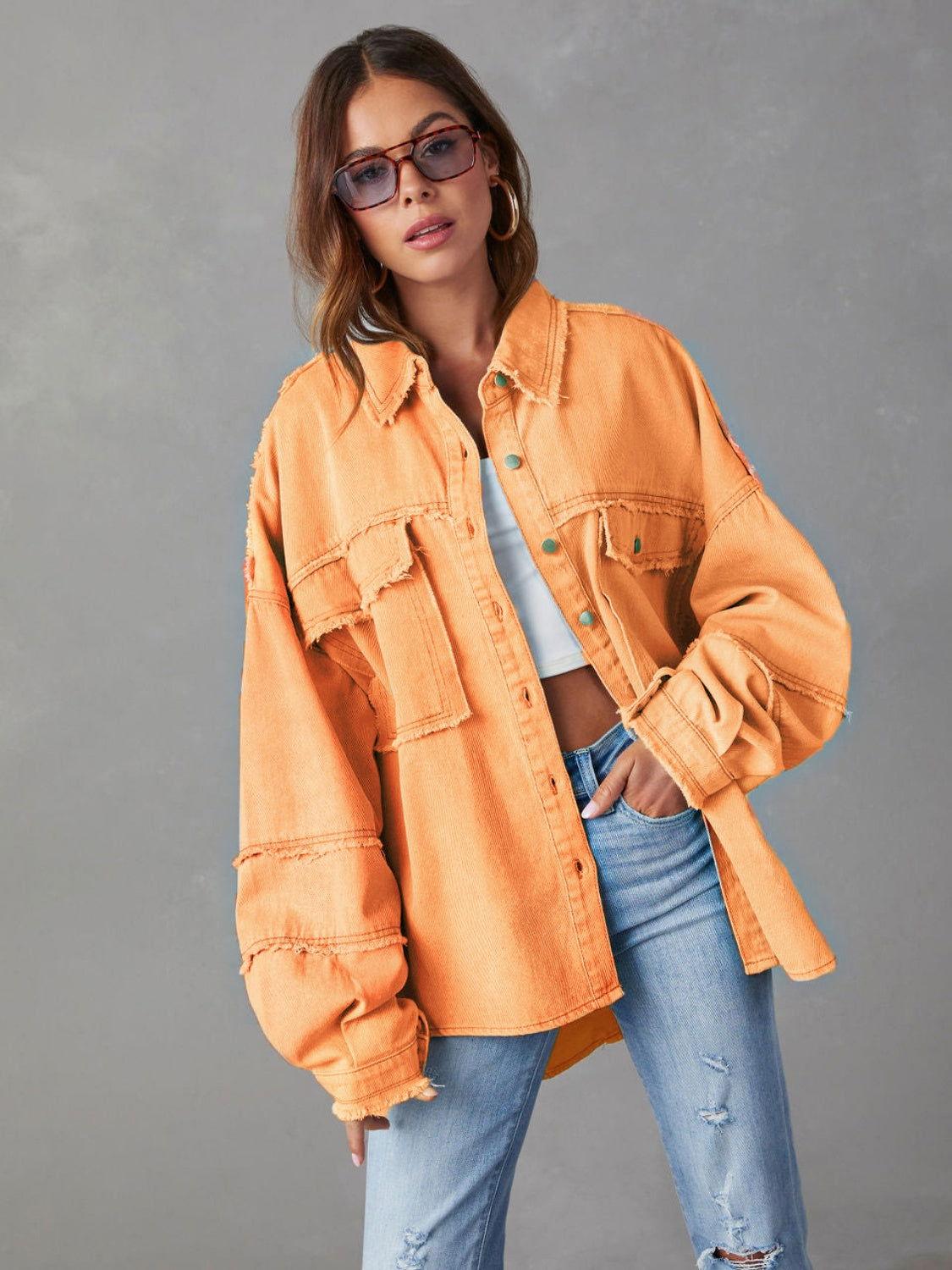 Dropped Shoulder Raw Hem Jacket - Clothes For Her Online Store