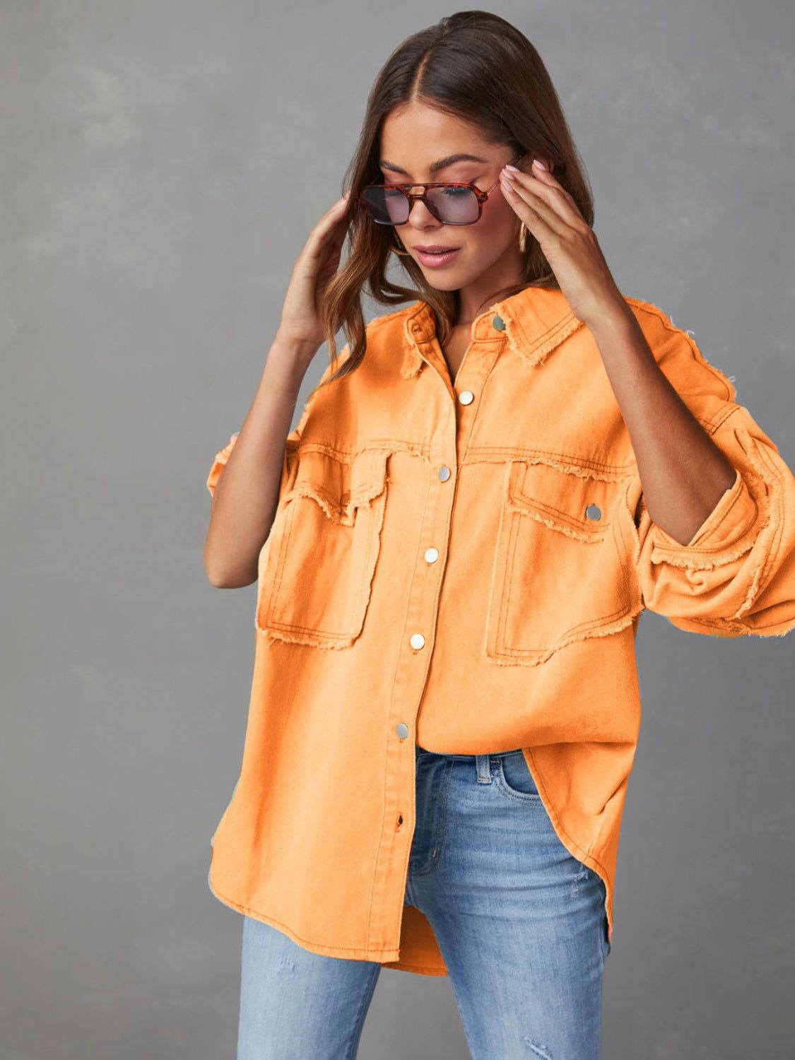 Dropped Shoulder Raw Hem Jacket - Clothes For Her Online Store