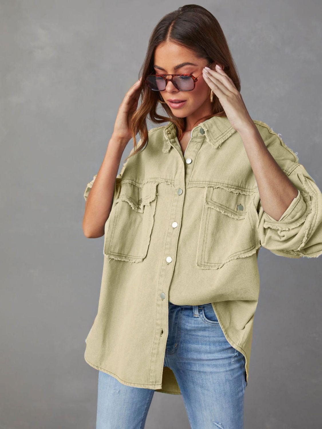 Dropped Shoulder Raw Hem Jacket - Clothes For Her Online Store