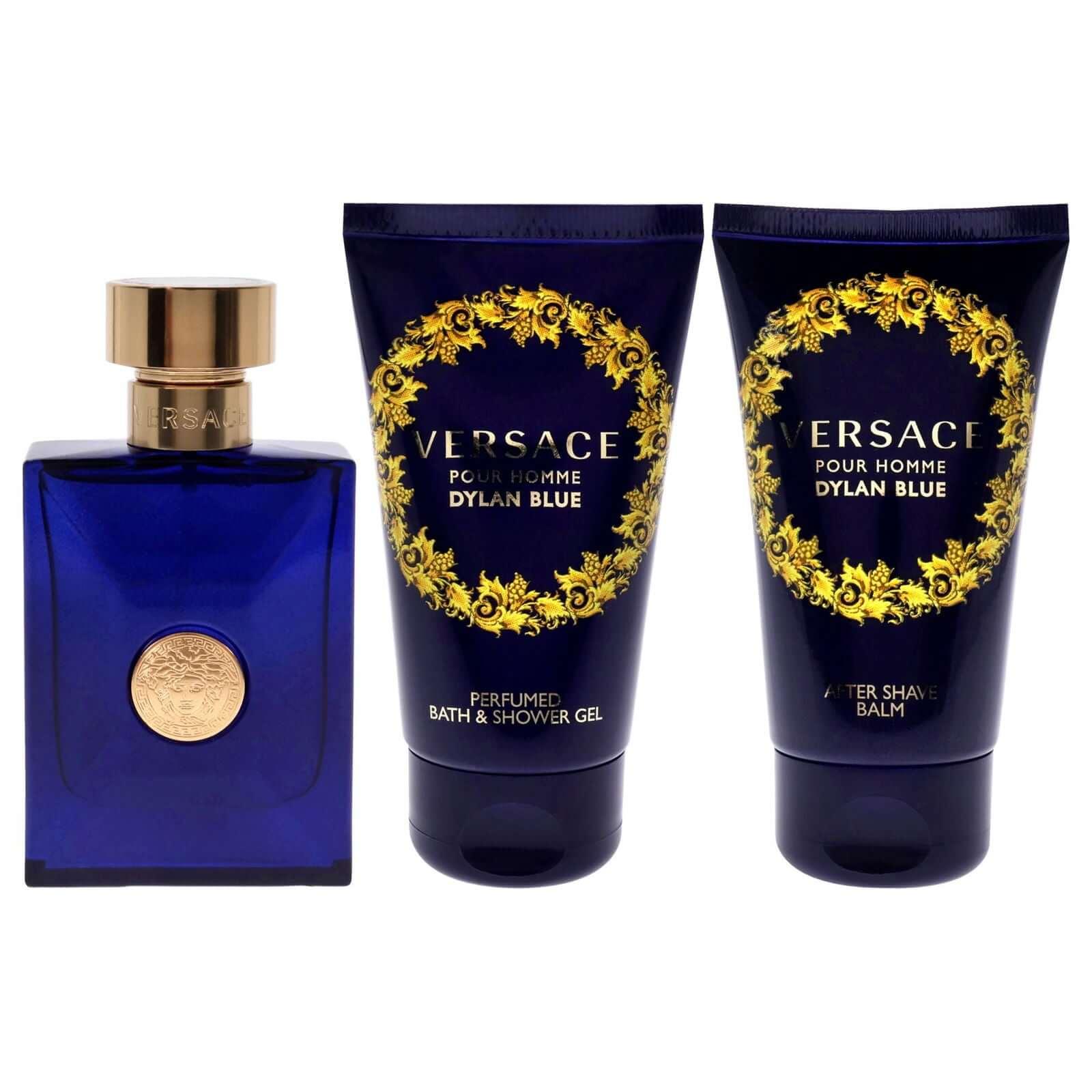 Dylan Blue by Versace for Men - 3 Pc Gift Set 1.7oz EDT Spray, 1.7oz After Shave Balm, 1.7oz Perfumed Bath Shower Gel - Clothes For Her Online Store