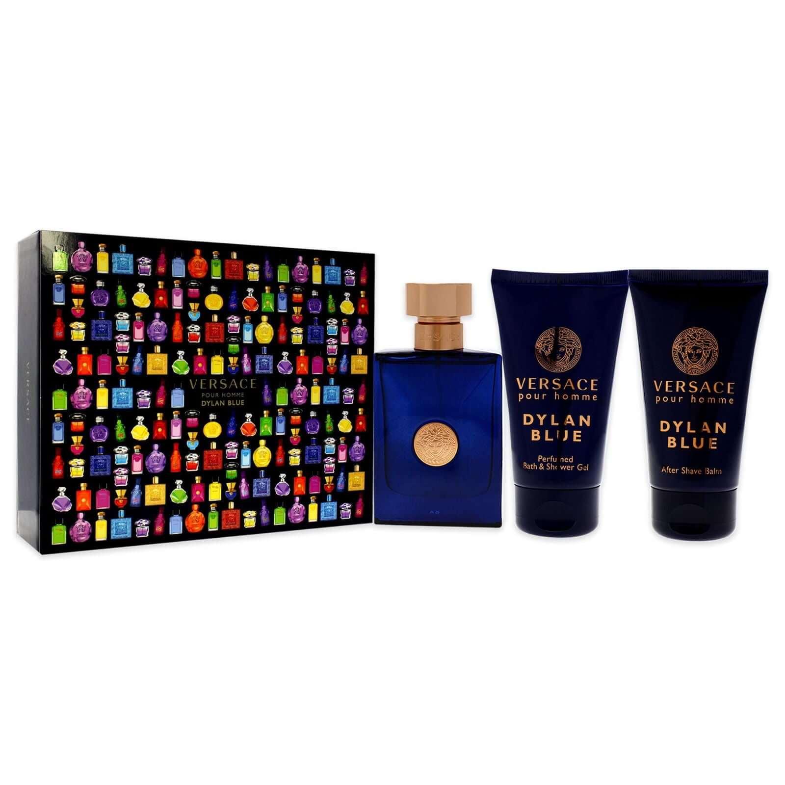 Dylan Blue by Versace for Men - 3 Pc Gift Set 1.7oz EDT Spray, 1.7oz After Shave Balm, 1.7oz Perfumed Bath Shower Gel - Clothes For Her Online Store