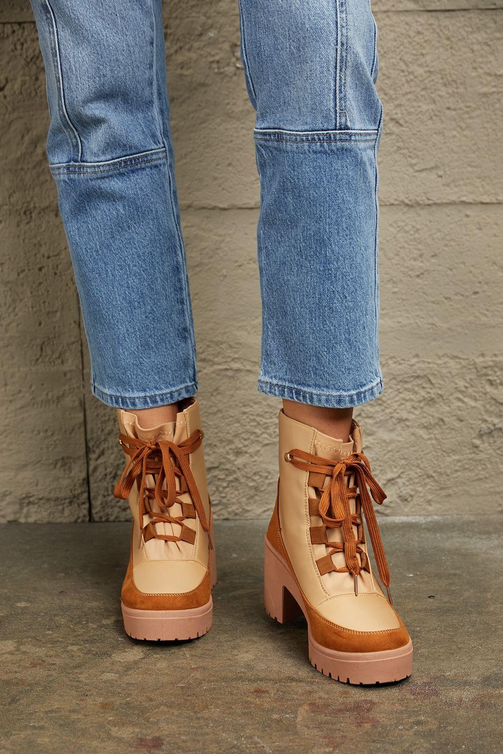 East Lion Corp Lace Up Lug Booties - Clothes For Her Online Store