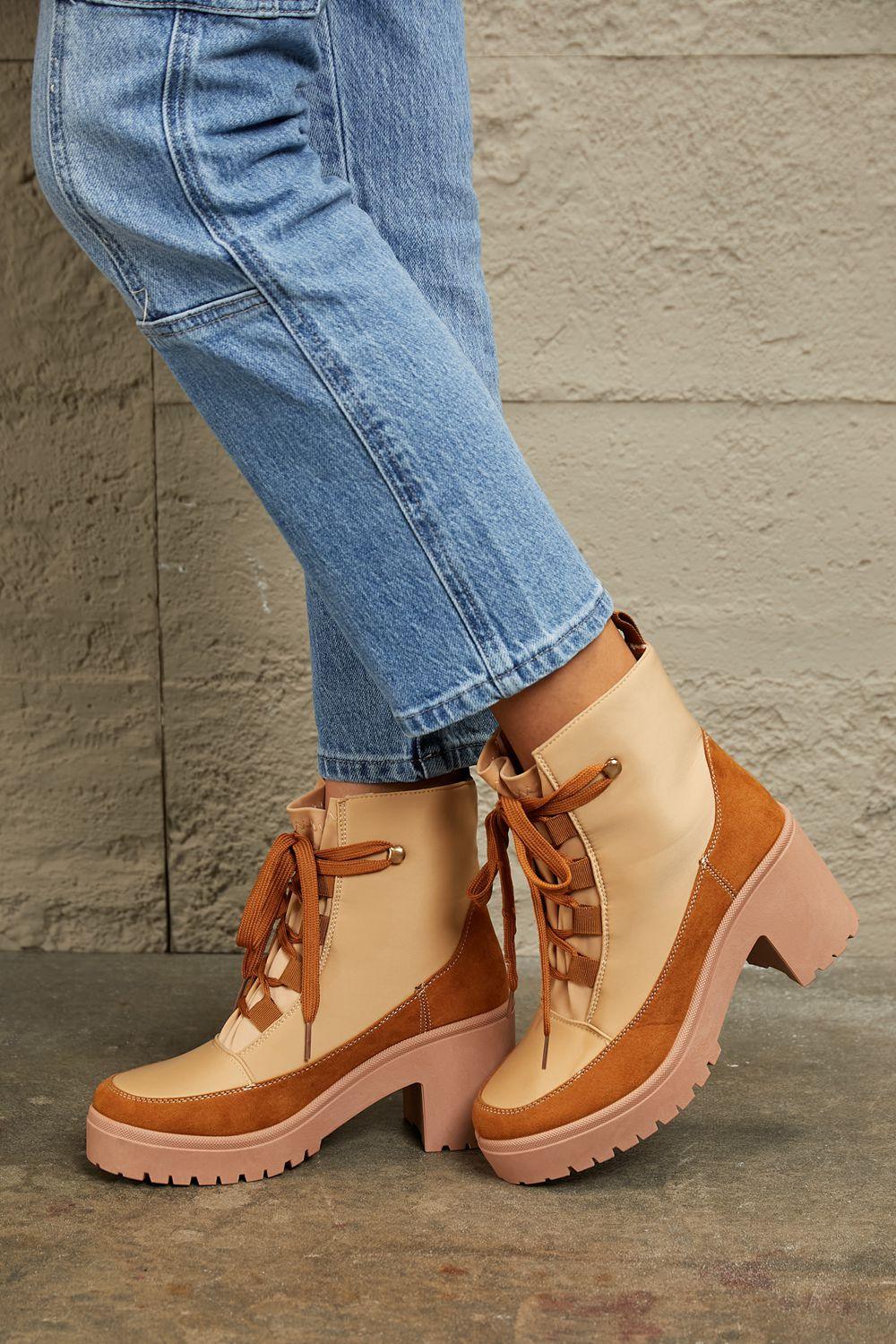 East Lion Corp Lace Up Lug Booties - Clothes For Her Online Store