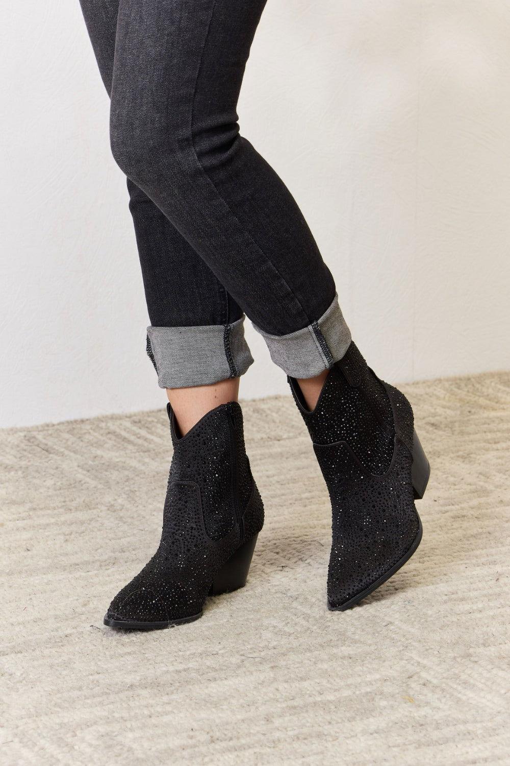 East Lion Corp Rhinestone Ankle Cowboy Boots - Clothes For Her Online Store