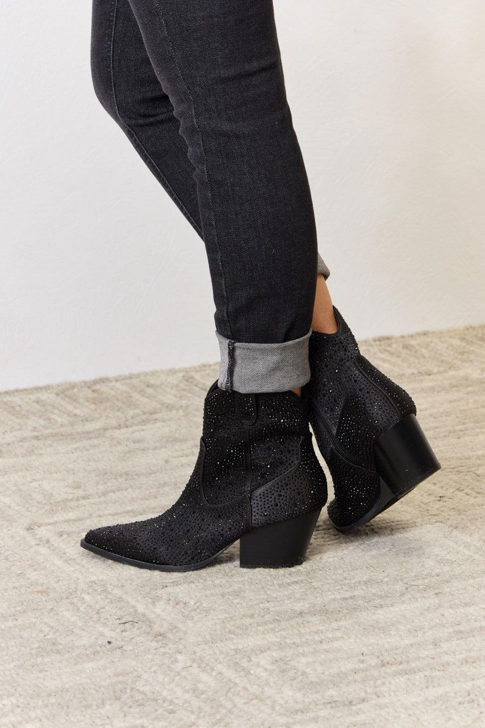 East Lion Corp Rhinestone Ankle Cowboy Boots - Clothes For Her Online Store