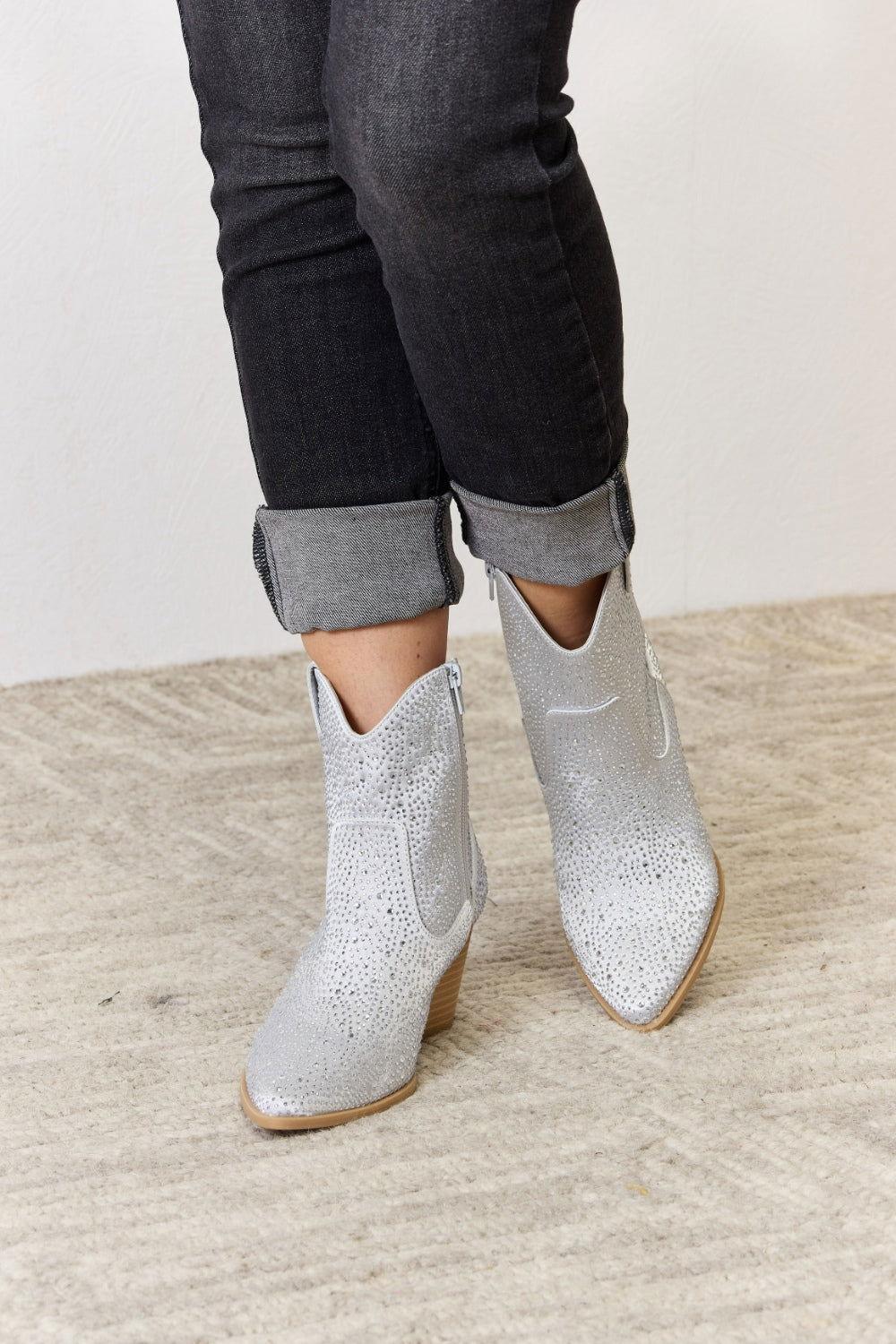 East Lion Corp Rhinestone Ankle Cowboy Boots - Clothes For Her Online Store