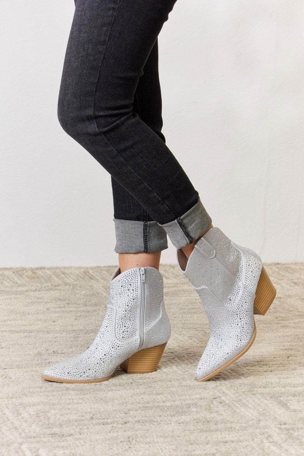 East Lion Corp Rhinestone Ankle Cowboy Boots - Clothes For Her Online Store