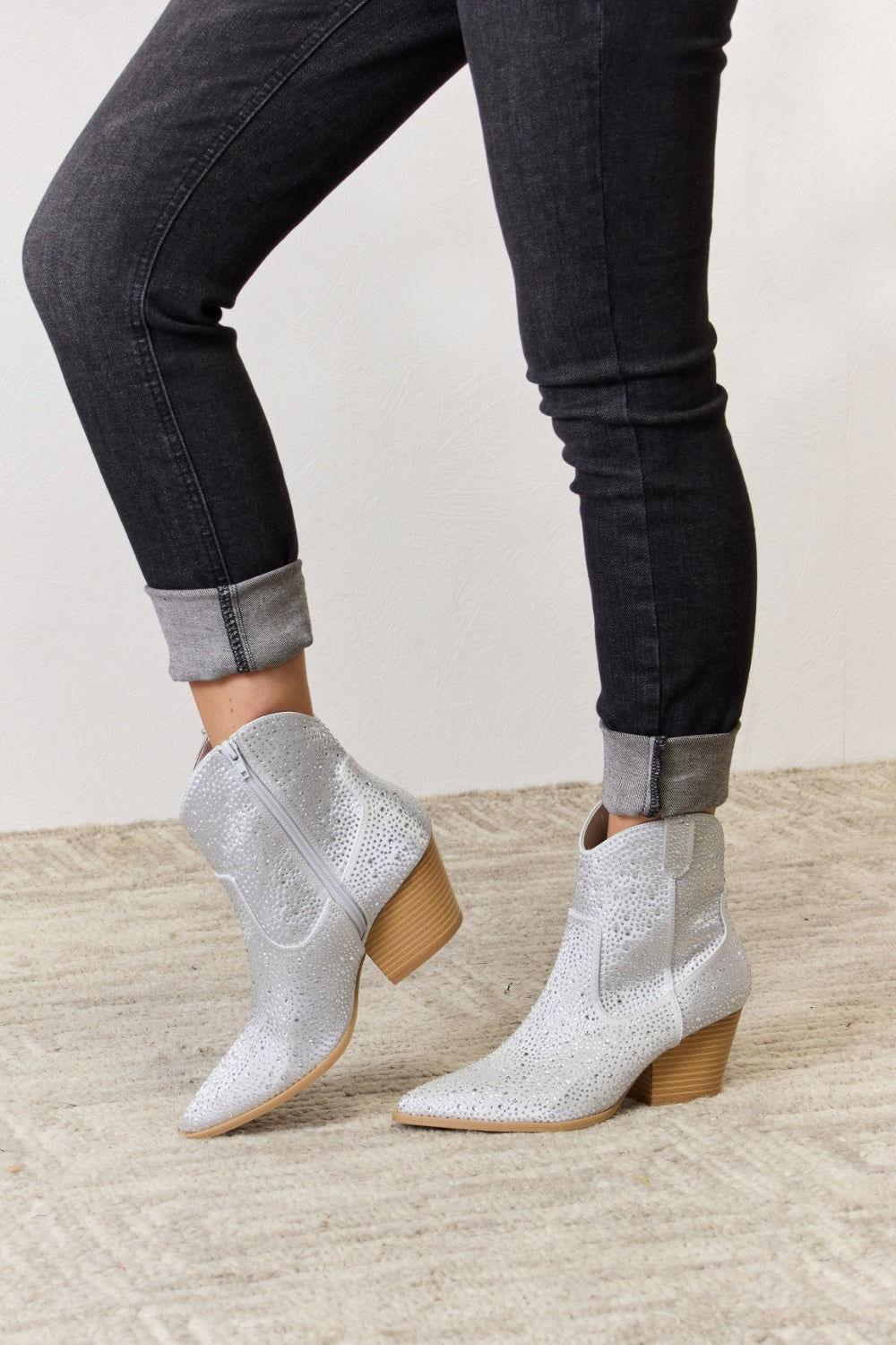 East Lion Corp Rhinestone Ankle Cowboy Boots - Clothes For Her Online Store