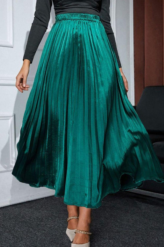 Elastic Waist Pleated Midi Skirt - Clothes For Her Online Store