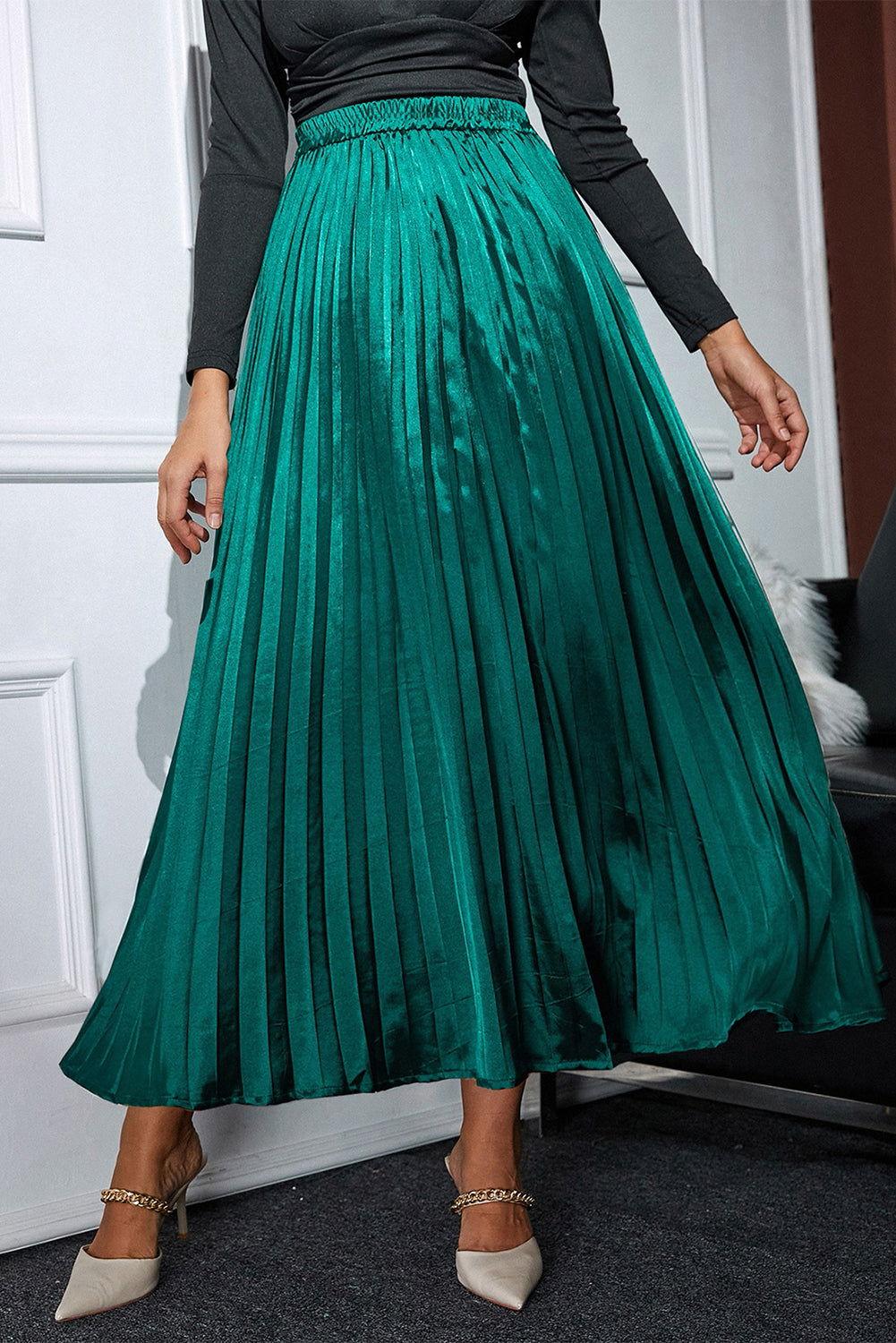 Elastic Waist Pleated Midi Skirt - Clothes For Her Online Store
