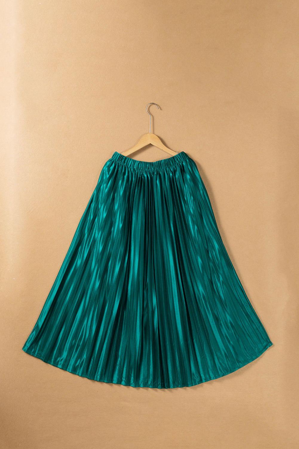 Elastic Waist Pleated Midi Skirt - Clothes For Her Online Store