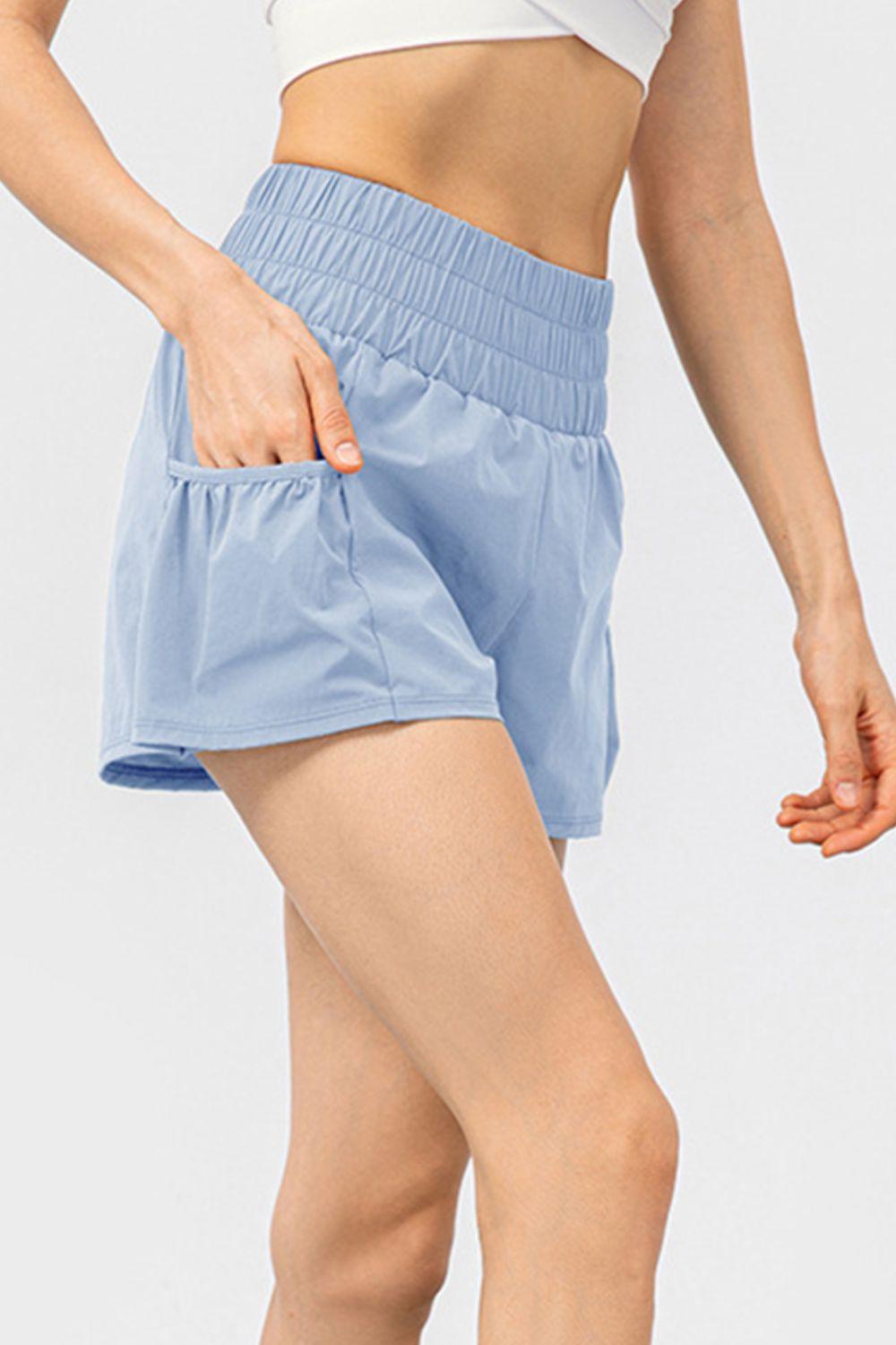 Elastic Waist Pocketed Active Shorts - Clothes For Her Online Store