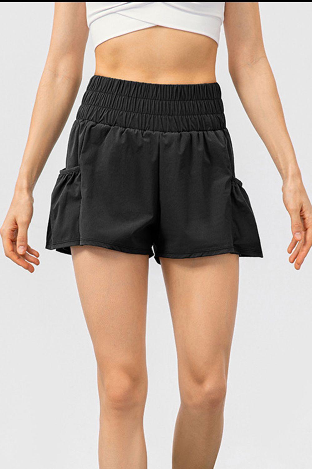 Elastic Waist Pocketed Active Shorts - Clothes For Her Online Store