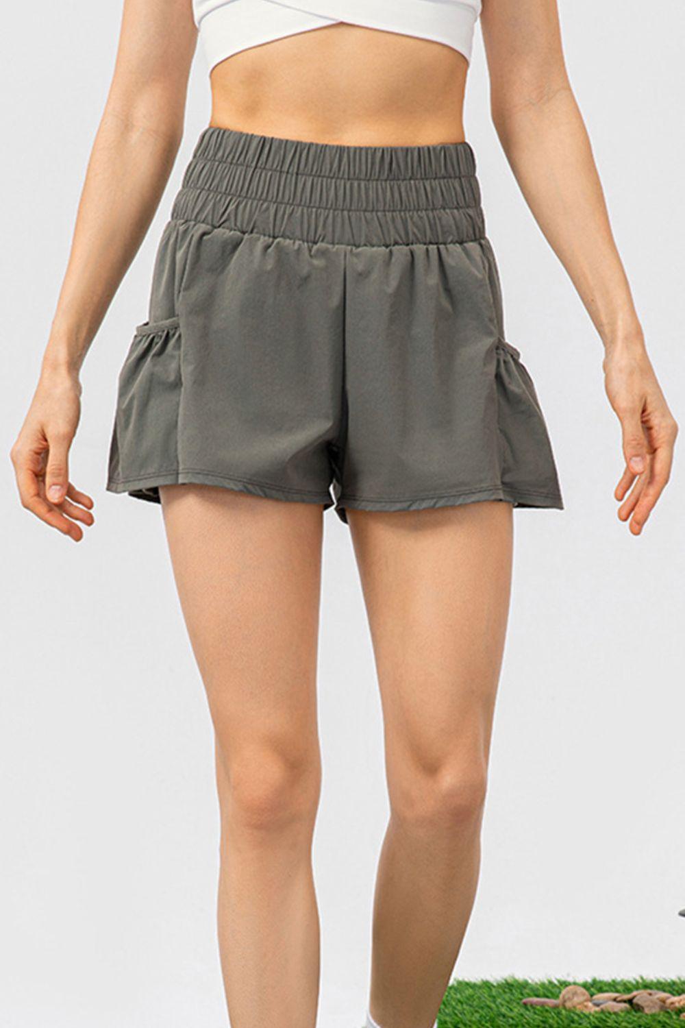 Elastic Waist Pocketed Active Shorts - Clothes For Her Online Store