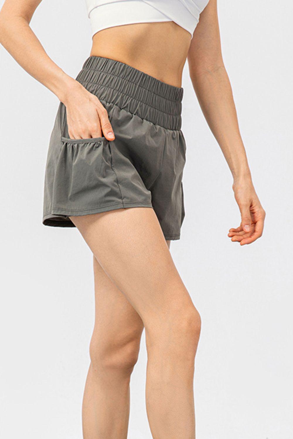 Elastic Waist Pocketed Active Shorts - Clothes For Her Online Store