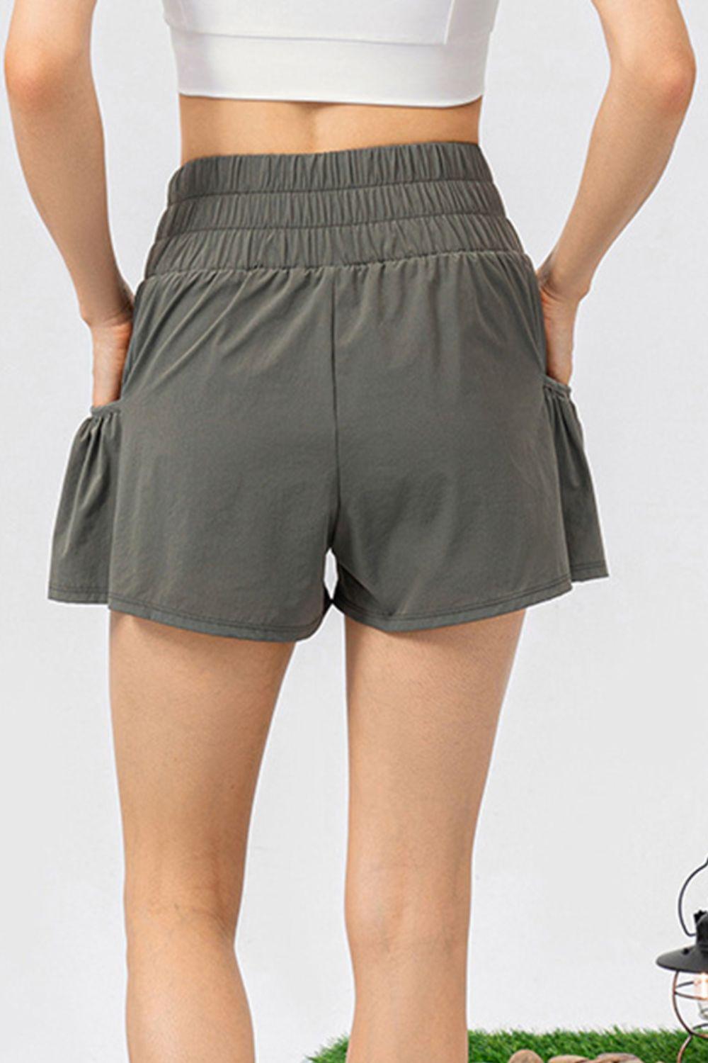 Elastic Waist Pocketed Active Shorts - Clothes For Her Online Store
