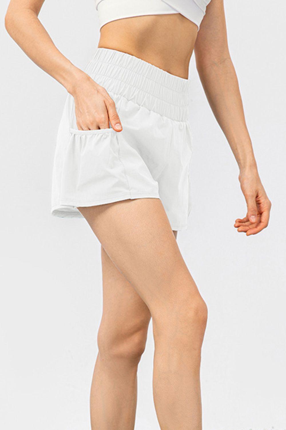 Elastic Waist Pocketed Active Shorts - Clothes For Her Online Store