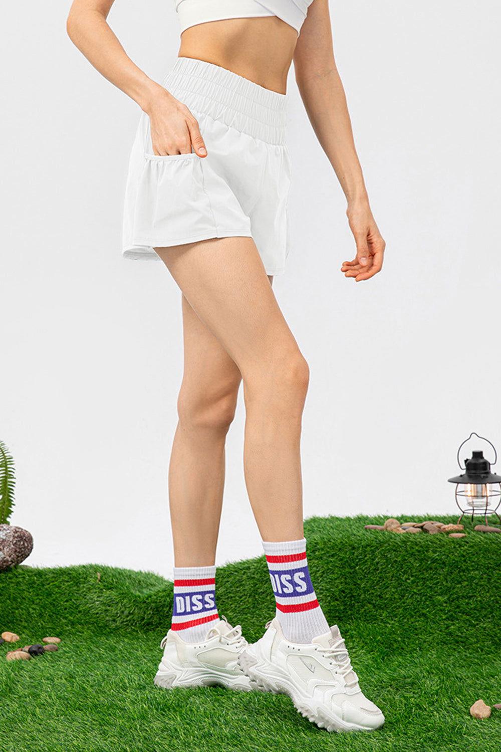 Elastic Waist Pocketed Active Shorts - Clothes For Her Online Store