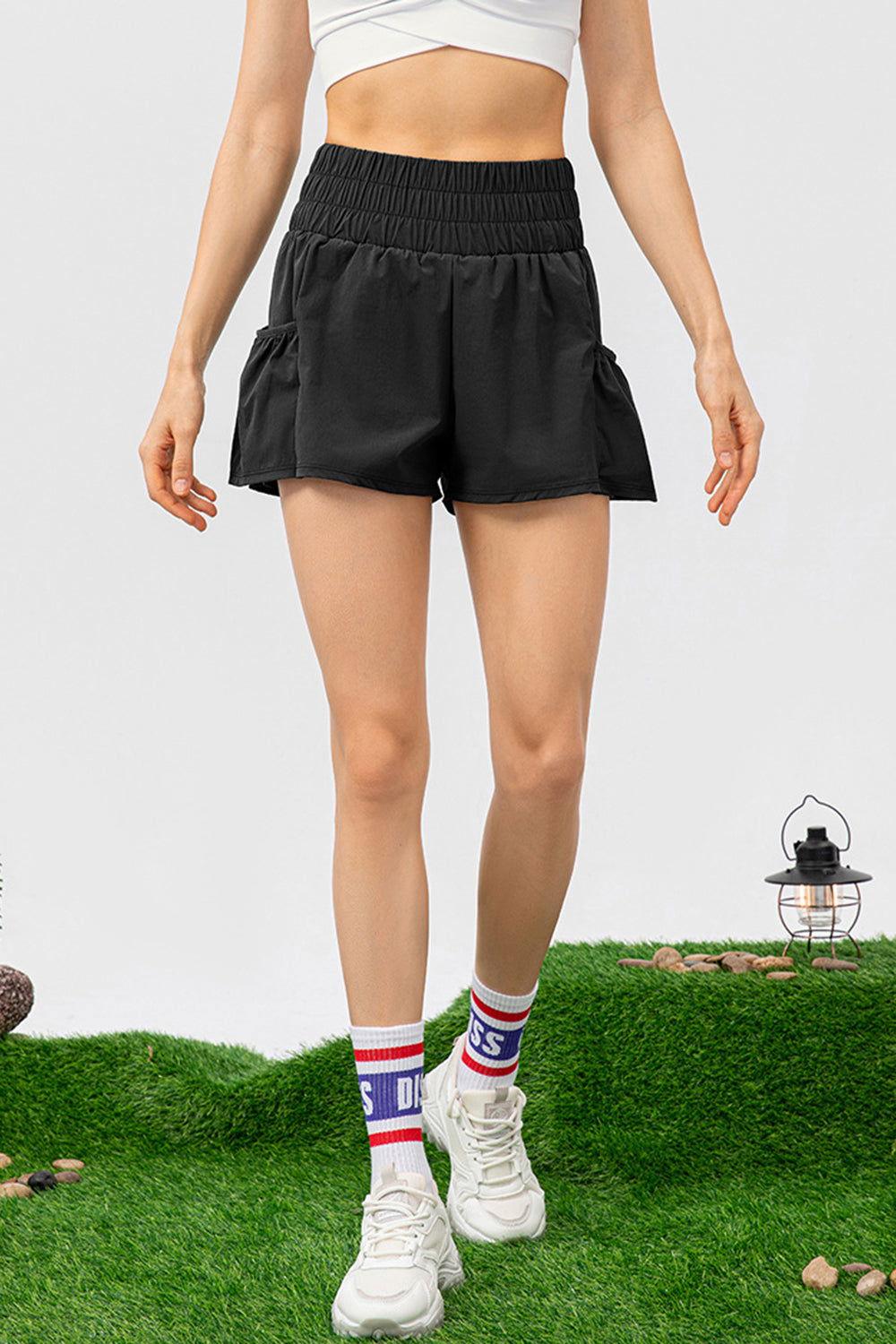 Elastic Waist Pocketed Active Shorts - Clothes For Her Online Store