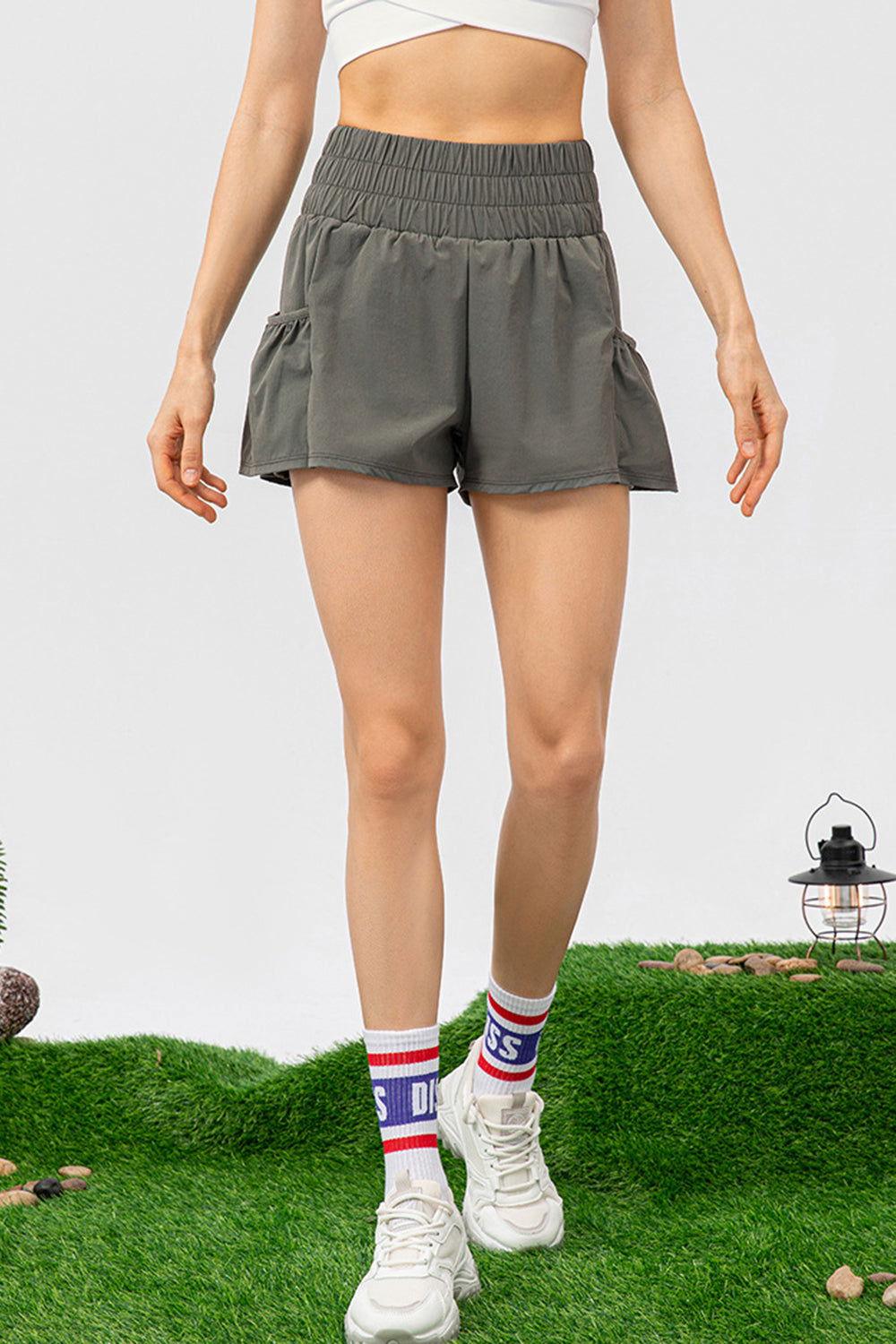 Elastic Waist Pocketed Active Shorts - Clothes For Her Online Store