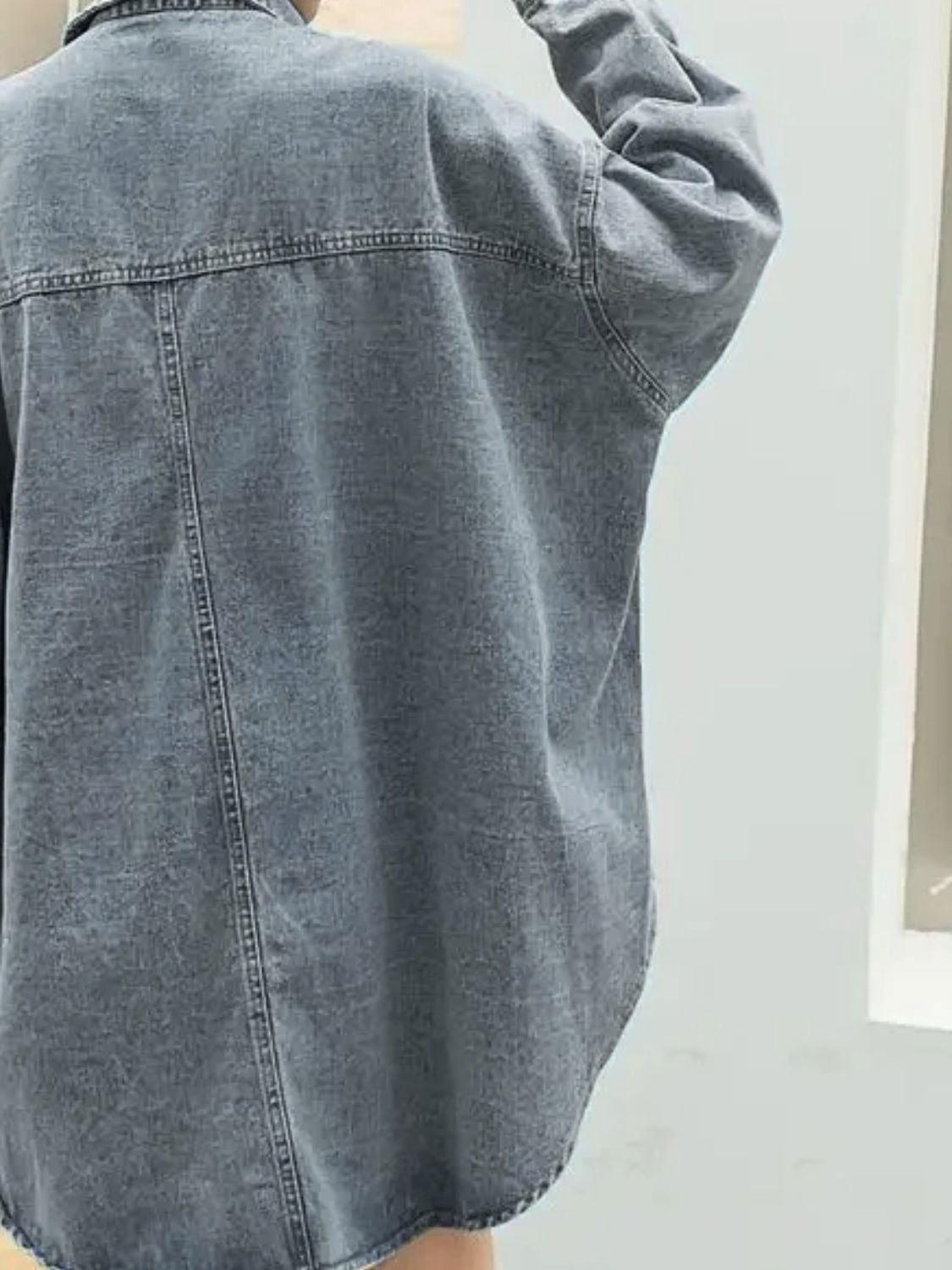 Embroidered Patch Button Up Long Sleeve Denim Jacket - Clothes For Her Online Store