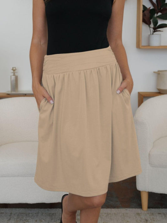 FAM-FAM Elastic Waist Skirt with Pockets - Clothes For Her Online Store