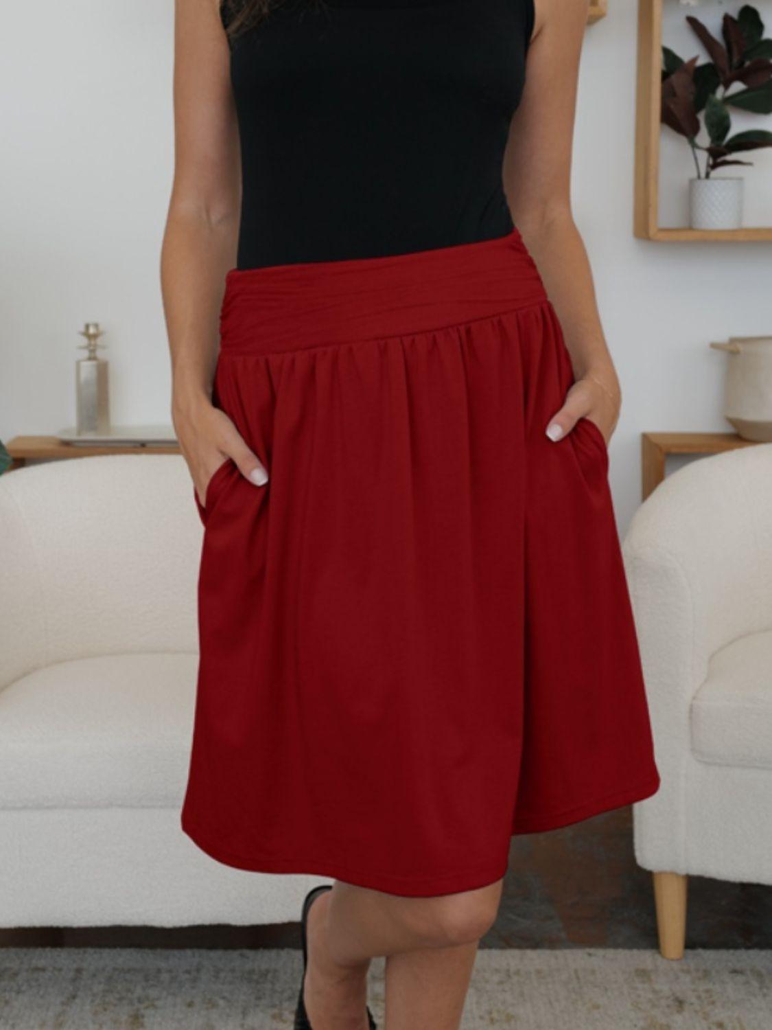 FAM-FAM Elastic Waist Skirt with Pockets - Clothes For Her Online Store