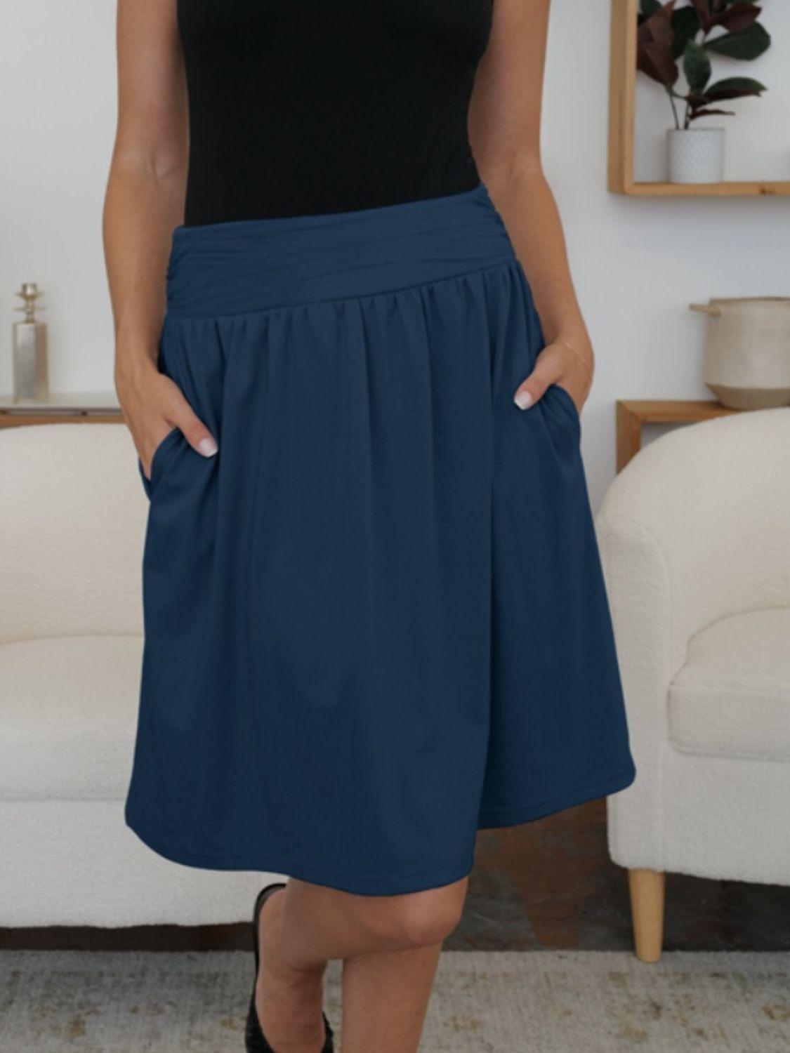 FAM-FAM Elastic Waist Skirt with Pockets - Clothes For Her Online Store