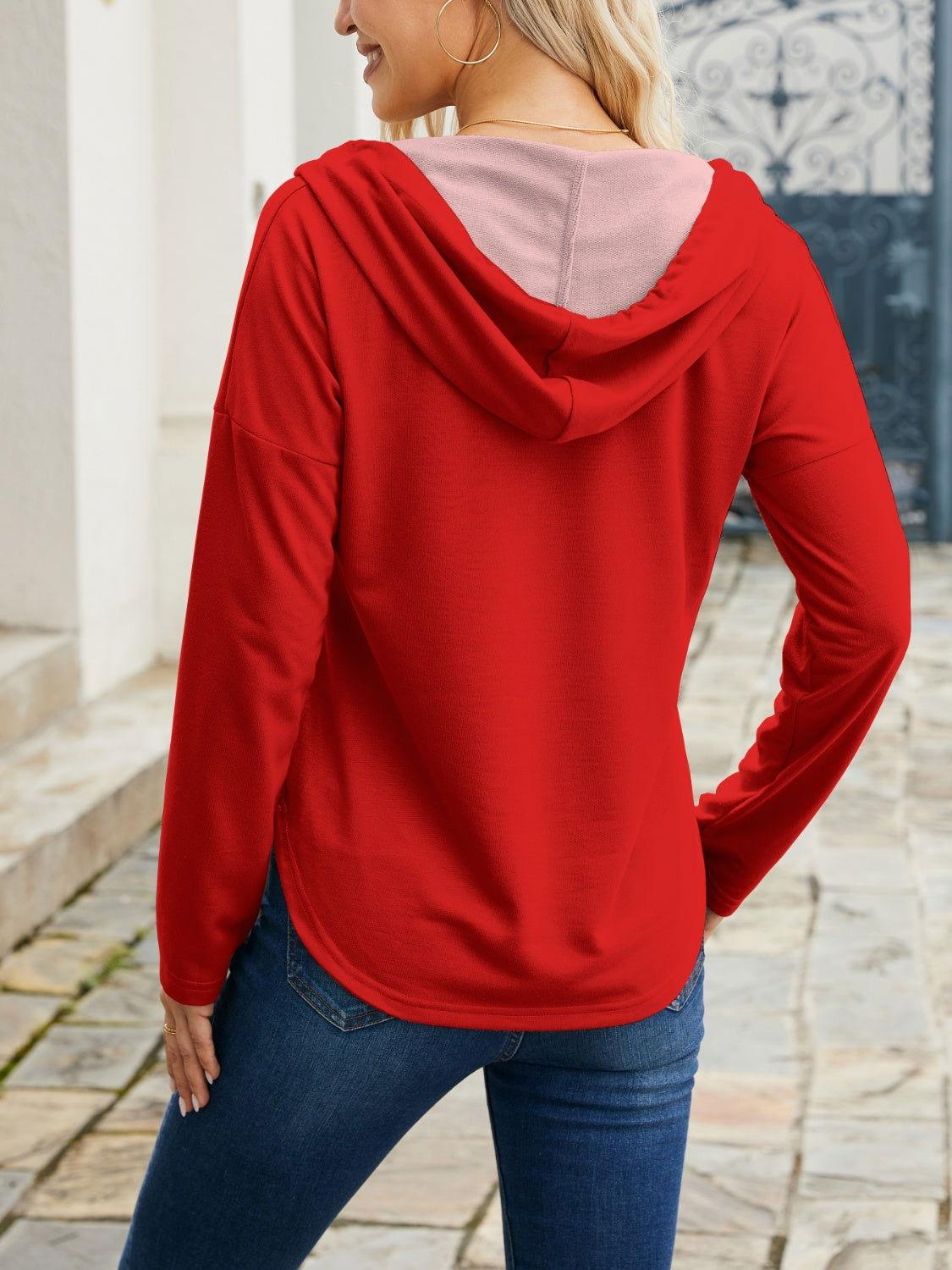FAM-FAM I LOVE YOU Drawstring Long Sleeve Hoodie - Clothes For Her Online Store