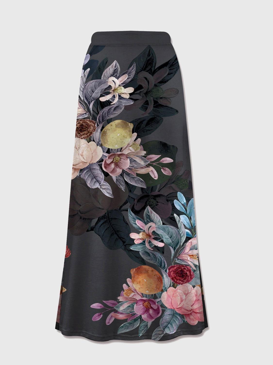 FAM-FAM Printed Elastic Waist Midi Skirt - Clothes For Her Online Store