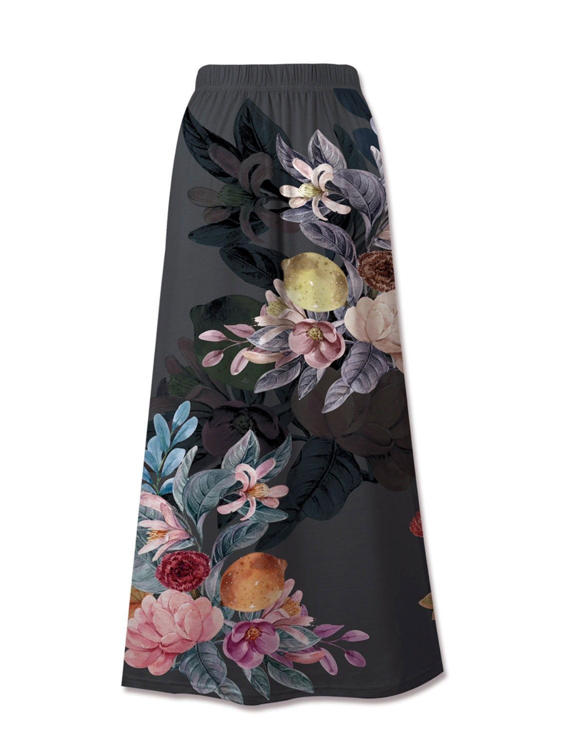 FAM-FAM Printed Elastic Waist Midi Skirt - Clothes For Her Online Store