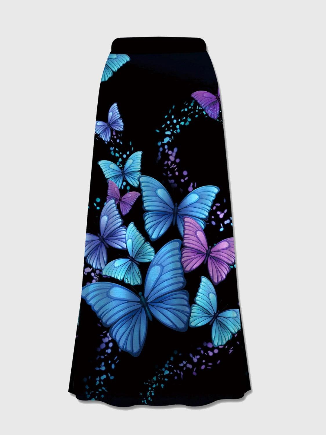 FAM-FAM Printed Elastic Waist Midi Skirt - Clothes For Her Online Store