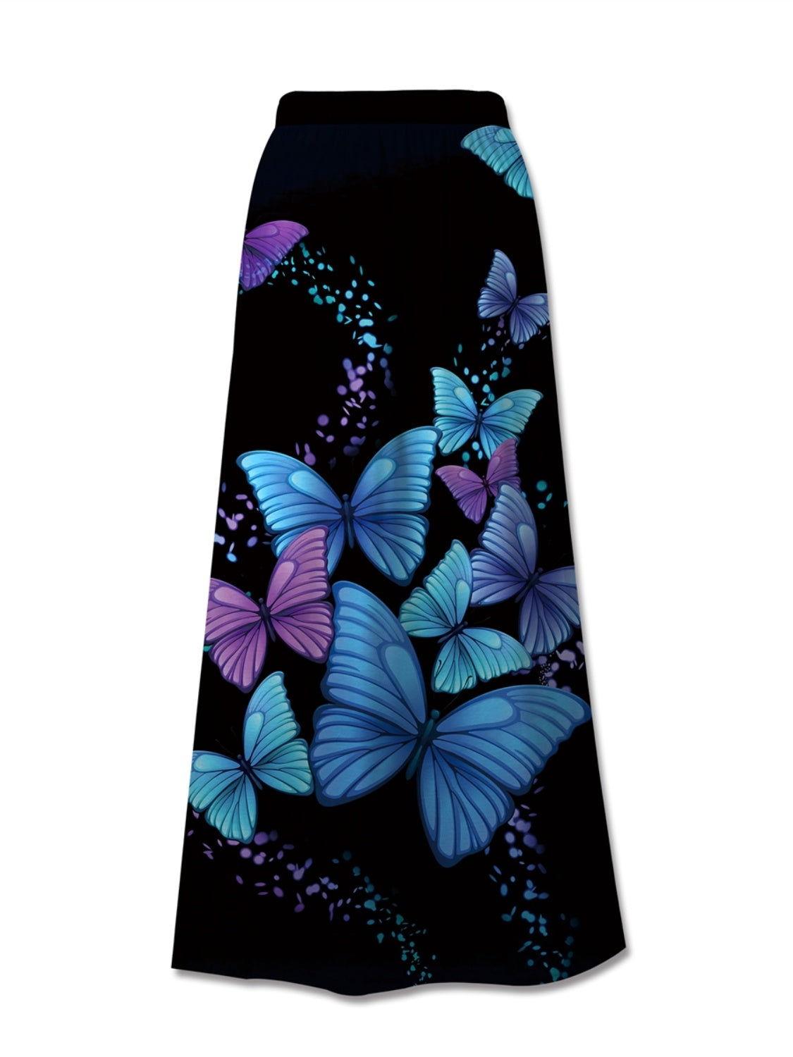 FAM-FAM Printed Elastic Waist Midi Skirt - Clothes For Her Online Store