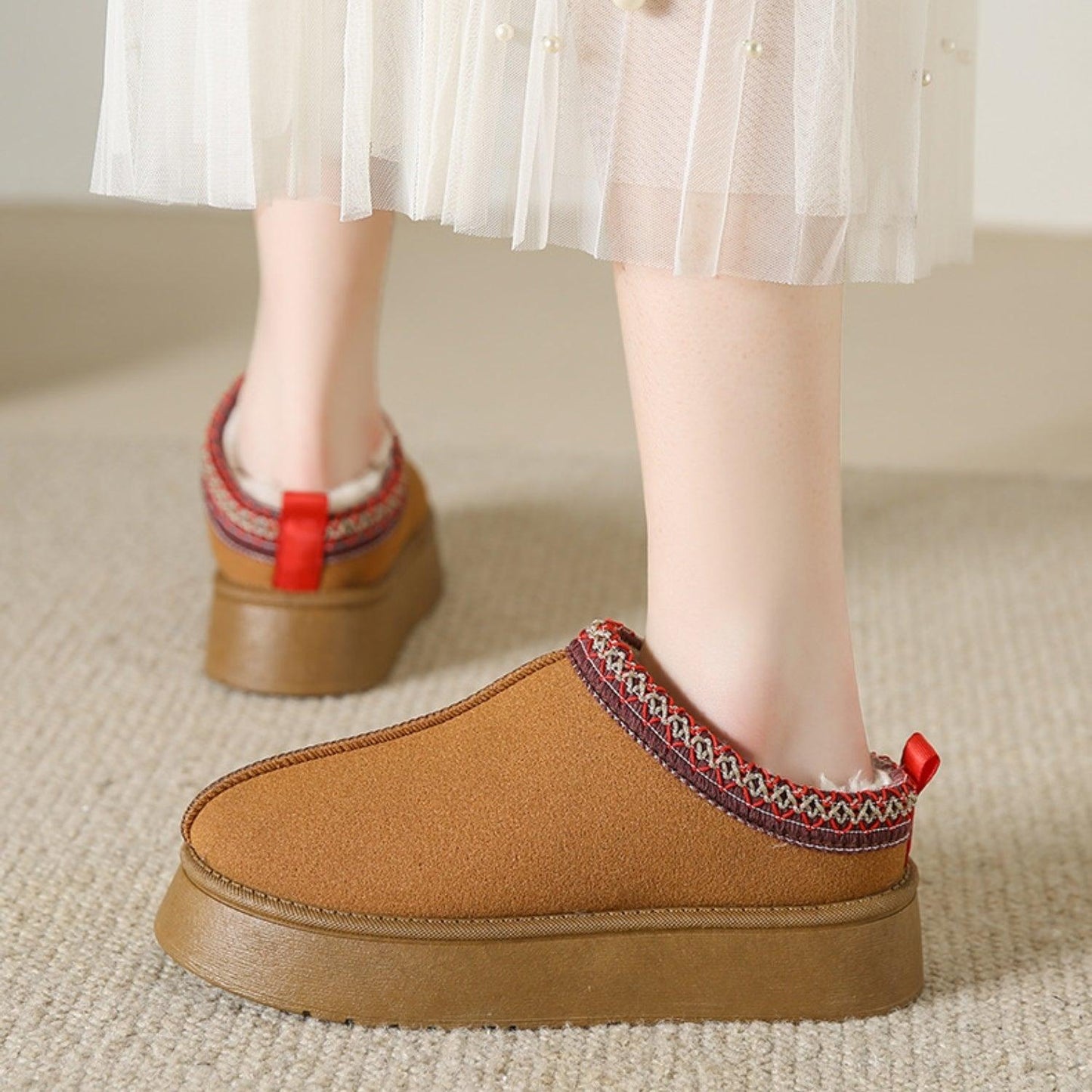 Faux Fur Center-Seam Slippers - Clothes For Her Online Store